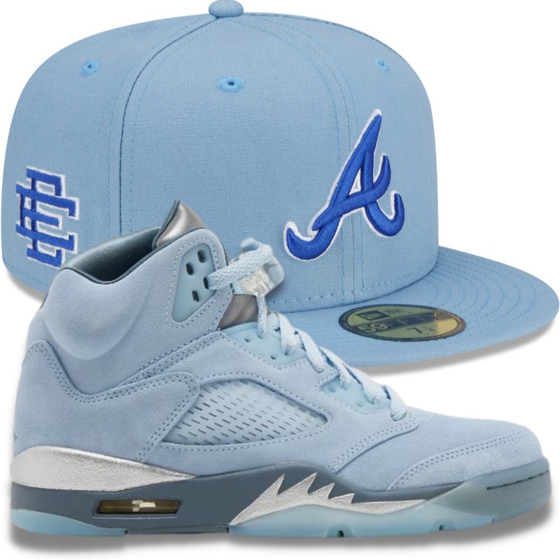 New Era Light Blue Atlanta Braves Eric Emanuel Fitted Hat w/ Women’s Air Jordan 5 Retro ‘Blue Bird’