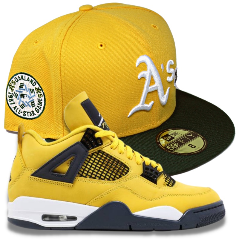 New Era Oakland Athletics Dominos Fitted Hat w/ Air Jordan 4 Retro ‘Lightning’ 2021