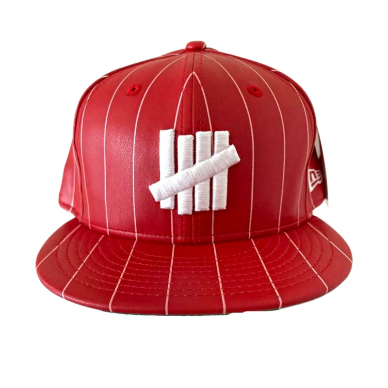 New Era x Undefeated Red Leather Pinstripe Kelly Green Undervisor 59FIFTY Fitted Hat