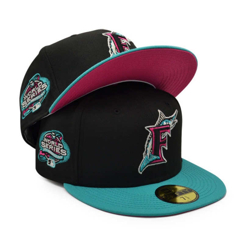 New Era Florida Marlins Black/Teal 2003 World Series Pink Bottom 59FIFTY Fitted Hat