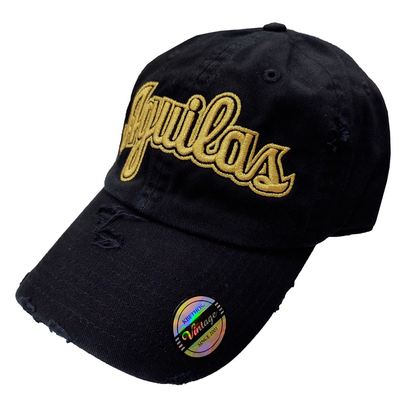 Aguilas Cibaeas Embroidered Vintage Black/Metallic Gold Aguilas Hat