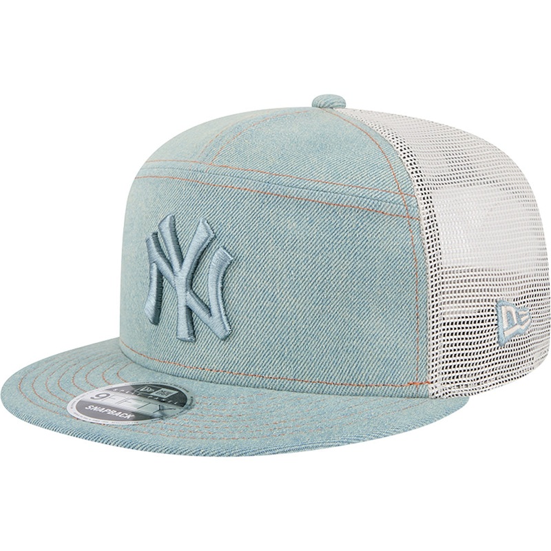 MLB New York Yankees New Era Denim 9FIFTY Split Panel Snapback Trucker Hat – Navy