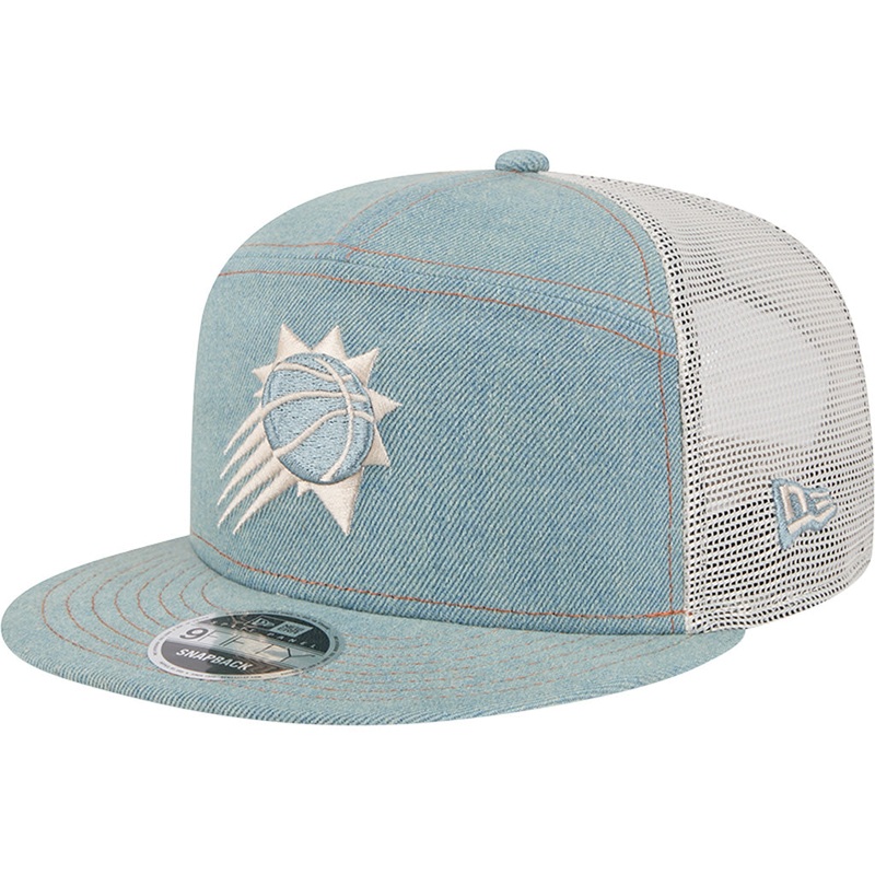 NBA Phoenix Suns New Era Denim 9FIFTY Split Panel Snapback Trucker Hat – Navy