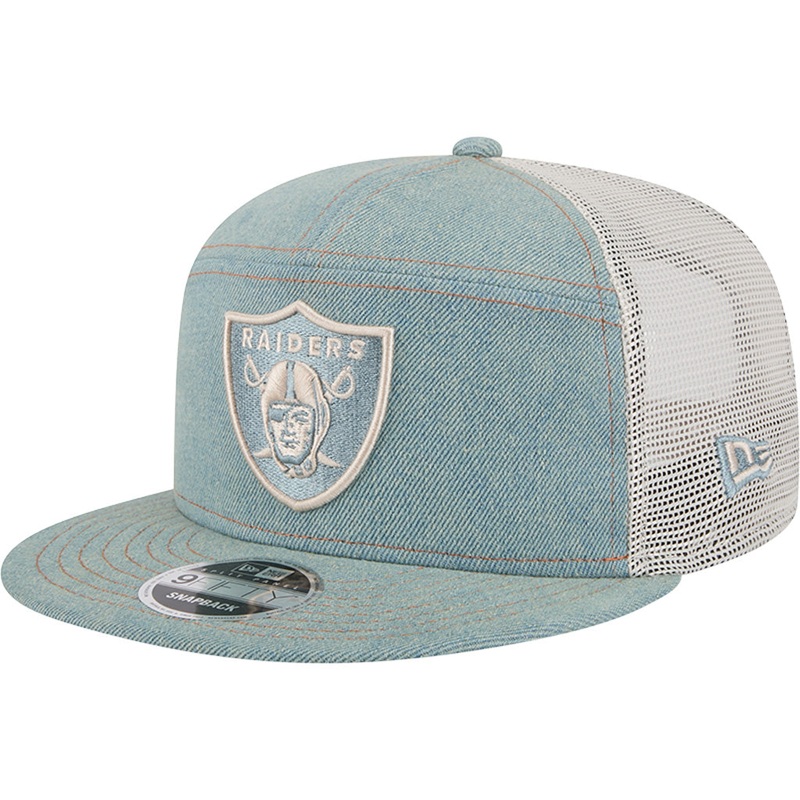 NFL Las Vegas Raiders New Era Denim 9FIFTY Split Panel Snapback Trucker Hat – Navy