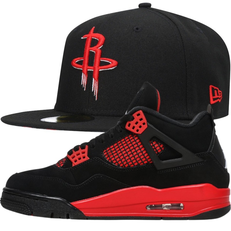 New Era Houston Rockets Team Wordmark Fitted Hat w/ Air Jordan 4 Retro ‘Red Thunder’