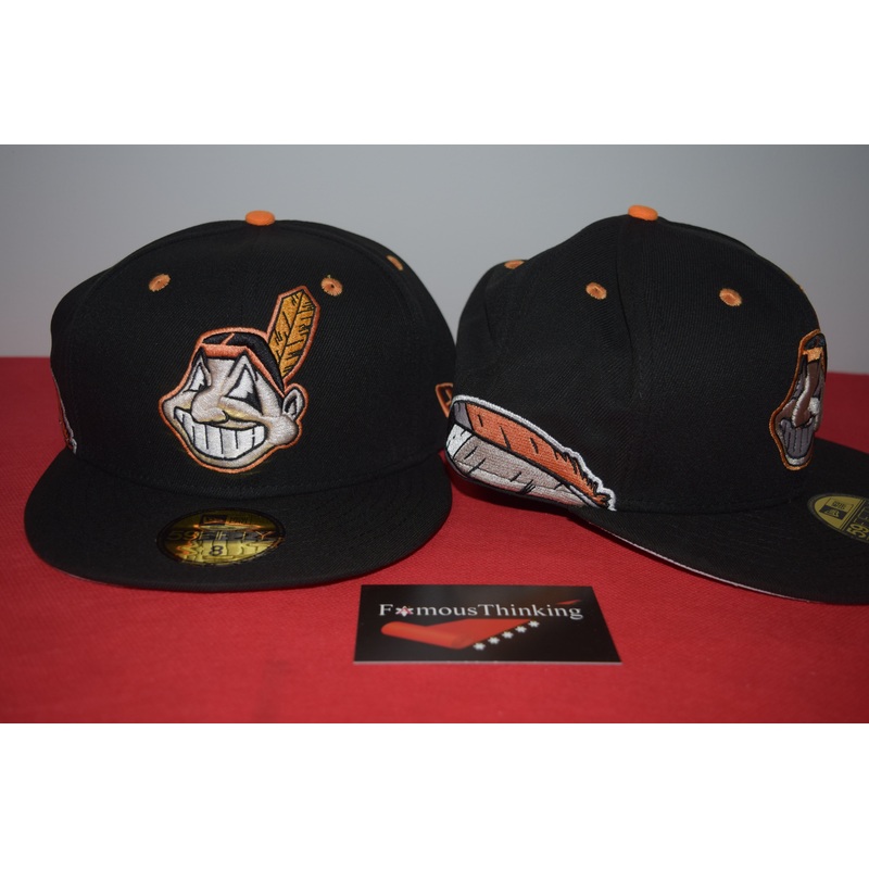 MLB New Era Cleveland Indians Chief Wahoo Black Orange Feather Fitted 59Fifty