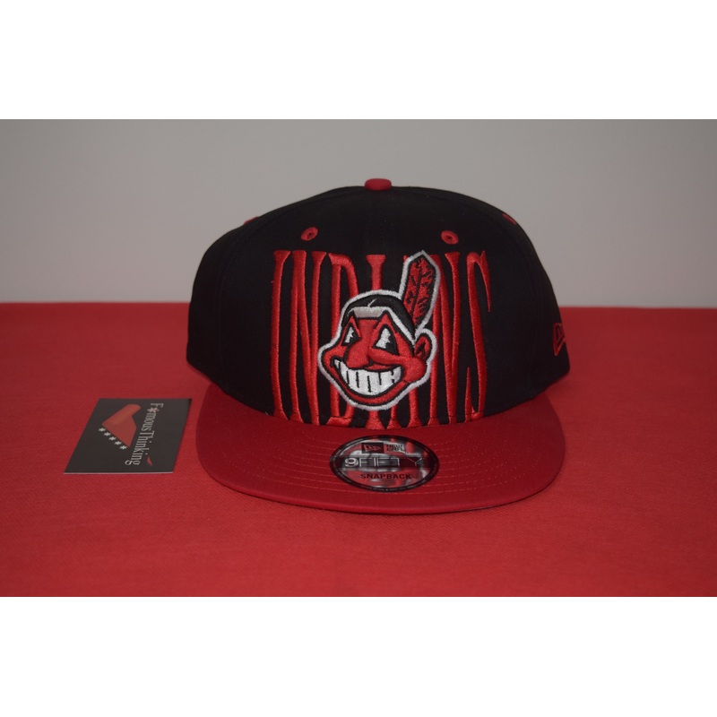 MLB New Era Cleveland Indians Chief Wahoo Script Snapback 9Fifty