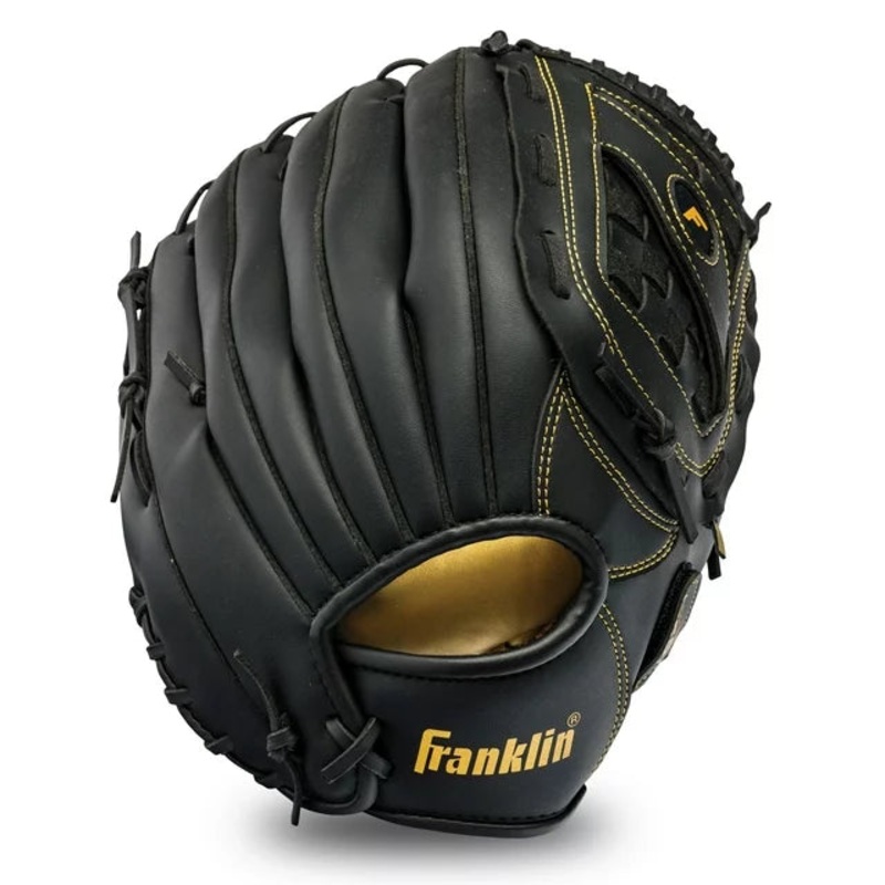 Franklin Sports Baseball and Softball Glove – Field Master – Baseball and Softball Mitt – Adult and Youth Glove – Right Hand Throw – 14″ – Black/Gold
