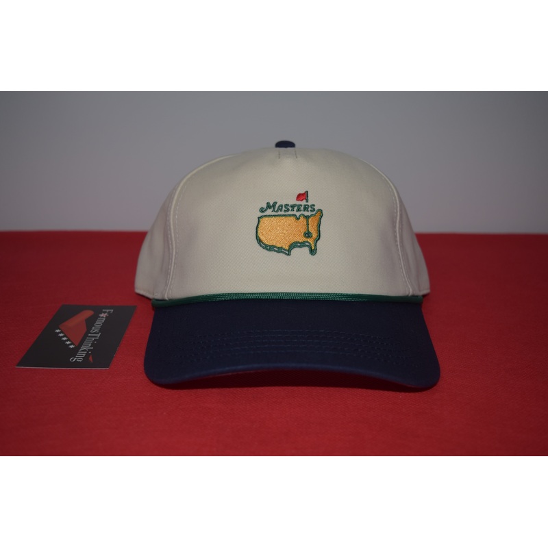 Masters Logo Beige Navy Visor Rope Snapback Hat By American Needle