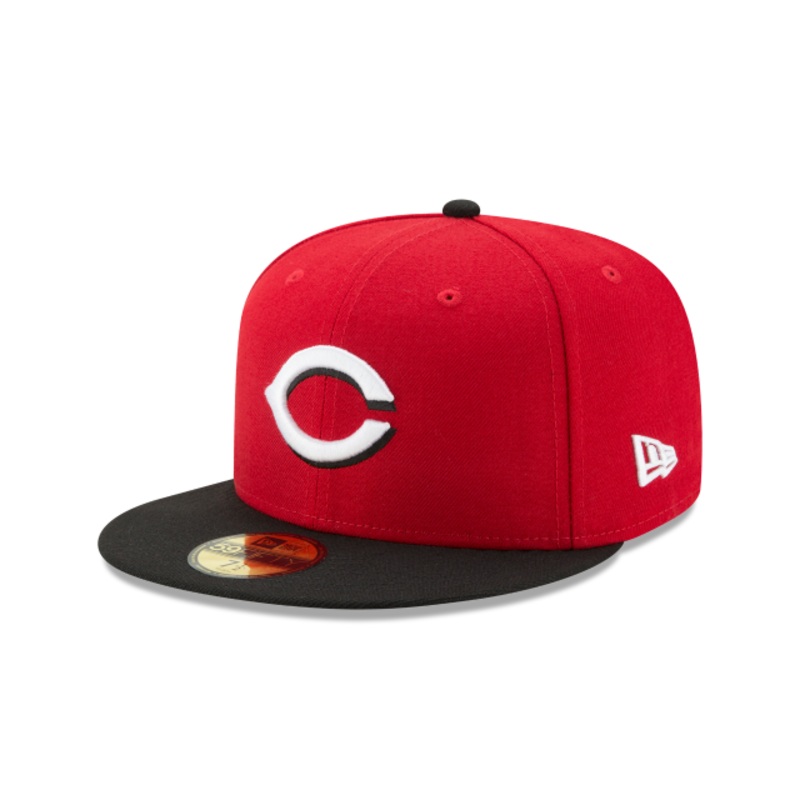 New Era 59FIFTY Cincinnati Reds Road Authentic Collection On-Field Fitted Hat Red Black