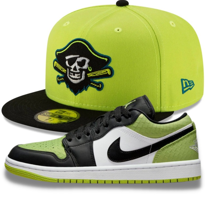 New Era Bradenton Barbanegras Neon Fitted Hat w/ Air Jordan 1 Low Snakeskin Vivid Green
