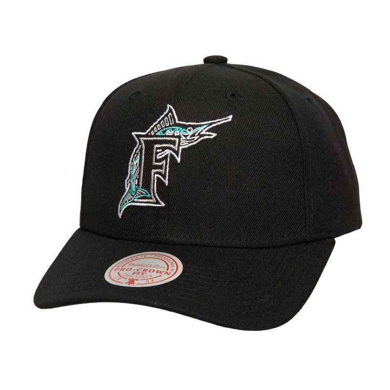 MLB Miami Marlins Mitchell & Ness Neon Logo Pro Snapback Hat – Black