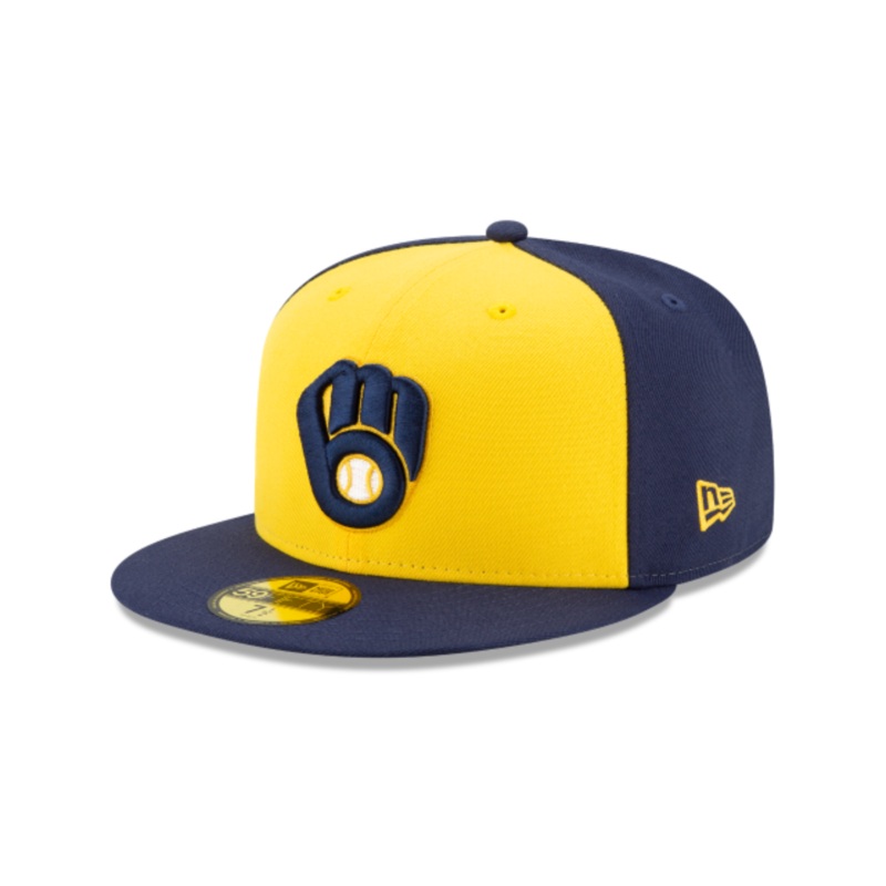 New Era 59FIFTY Milwaukee Brewers Alternate Authentic Collection On-Field Fitted Hat  Navy/Yellow