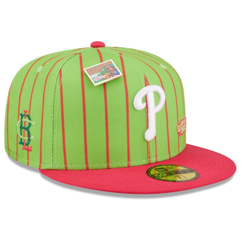 New Era MLB x Big League Chew  Philadelphia Phillies Wild Pitch Watermelon Flavor Pack 59FIFTY Fitted Hat – Pink/Green