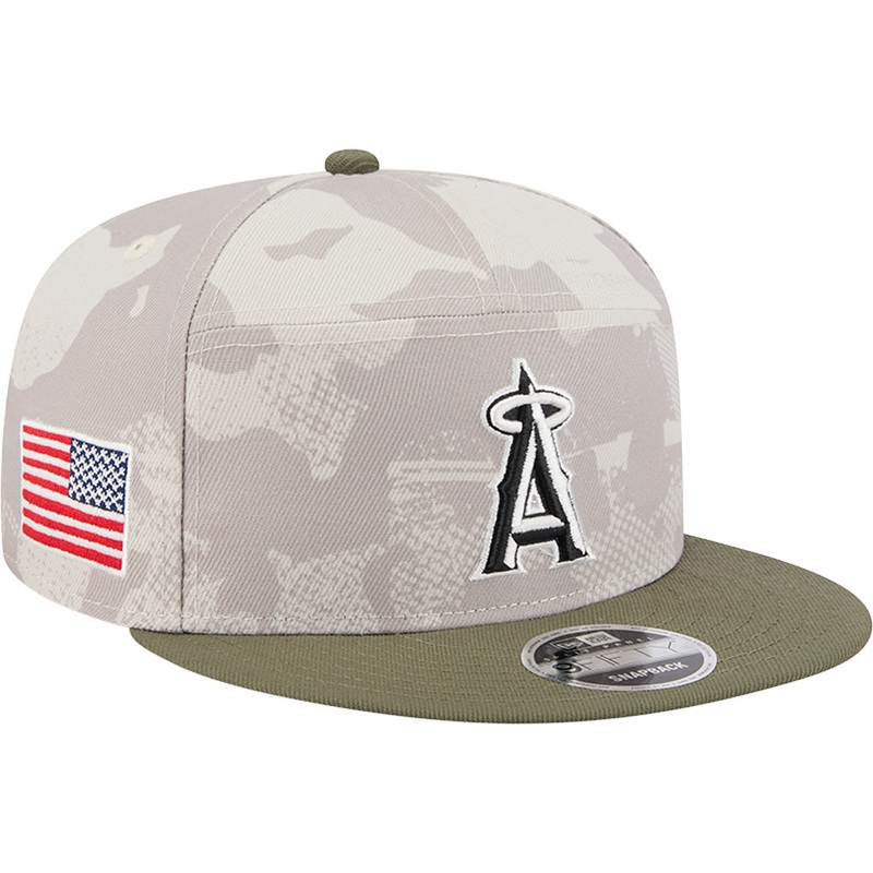 MLB Los Angeles Angels New Era 2025 Armed Forces Day 9FIFTY Split Panel Snapback Hat – Stone