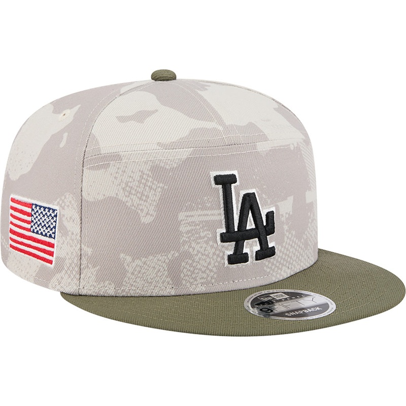 MLB Los Angeles Dodgers New Era 2025 Armed Forces Day 9FIFTY Split Panel Snapback Hat – Stone