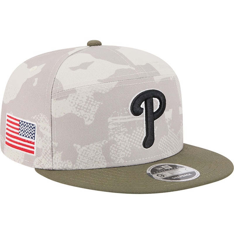 MLB Philadelphia Phillies New Era 2025 Armed Forces Day 9FIFTY Split Panel Snapback Hat – Stone