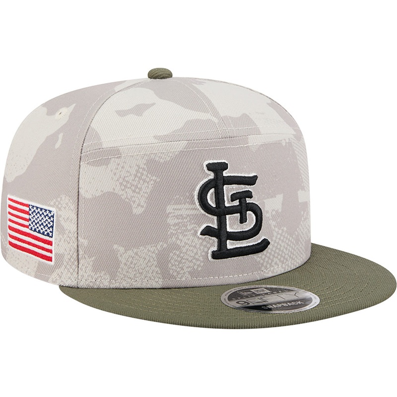 MLB St. Louis Cardinals New Era 2025 Armed Forces Day 9FIFTY Split Panel Snapback Hat – Stone