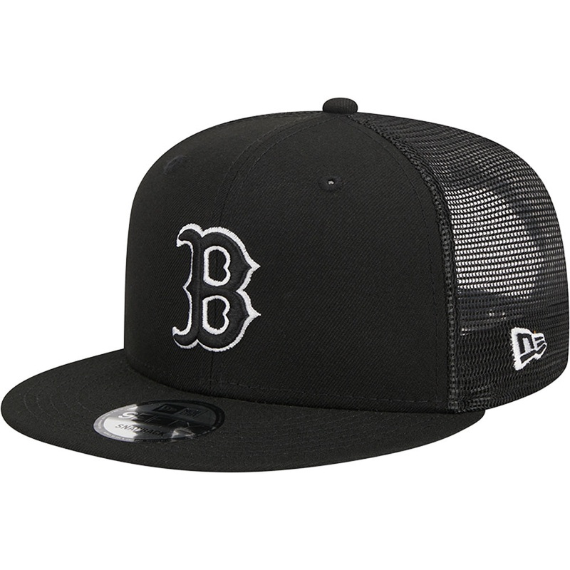 MLB Boston Red Sox New Era Black & White Trucker 9FIFTY Snapback Hat – Black