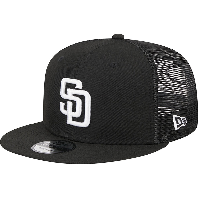 MLB San Diego Padres New Era Black & White Trucker 9FIFTY Snapback Hat – Black