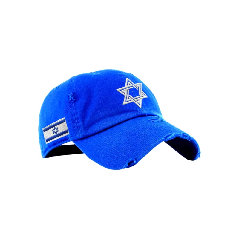 Vintage Royal Blue Hat with Embroidered Star of David – Unisex
