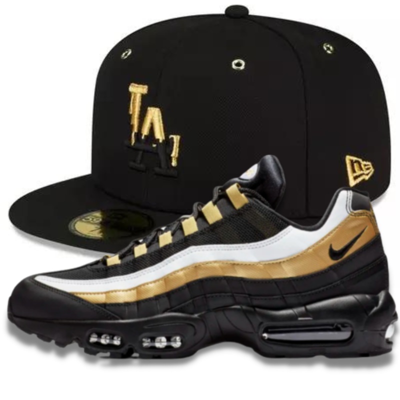New Era 24k Drip Gold Fitted Hats w/Air Max 95 OG ‘Black & Metallic Gold & White