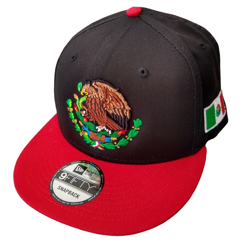 Embroidered Shield and flag SnapBack Mexico Black – Red Hat