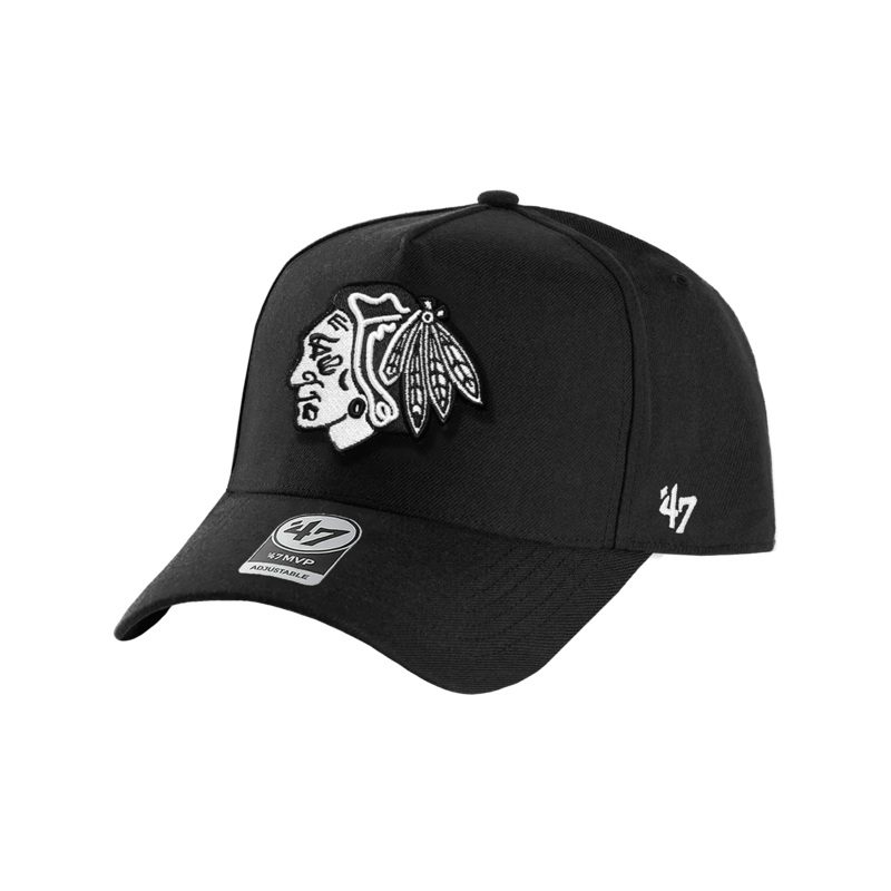Chicago Blackhawks ’47 NHL Black White MVP DT Snapback Hat – Black