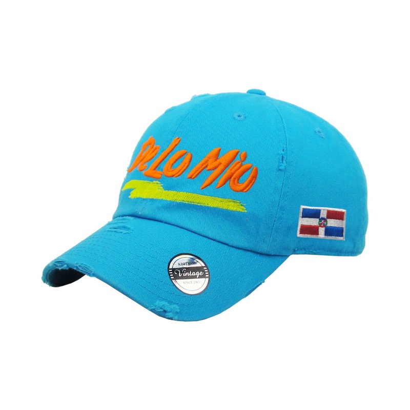 De lo mio embroidered Logo Vintage Hats (Neon Blue – Full Color)