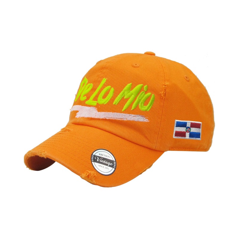De lo mio embroidered Logo Vintage Hats (Neon Orange – Full Color)