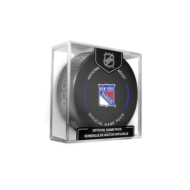 New York Rangers Inglasco NHL 24-25 Official Game Puck In Cube