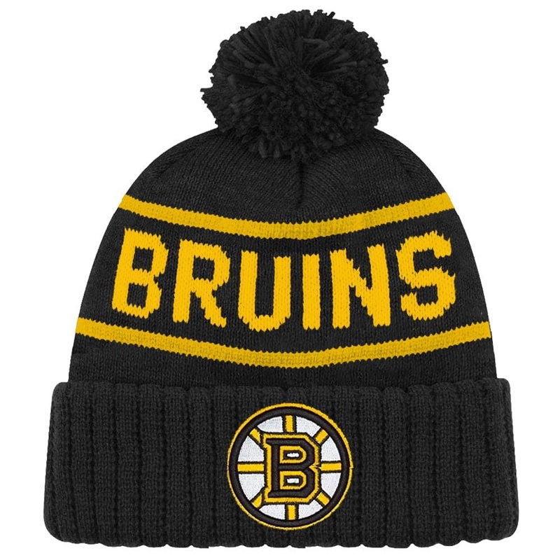 Boston Bruins NHL Team Colour Stripe Pom Knit Beanie – Black