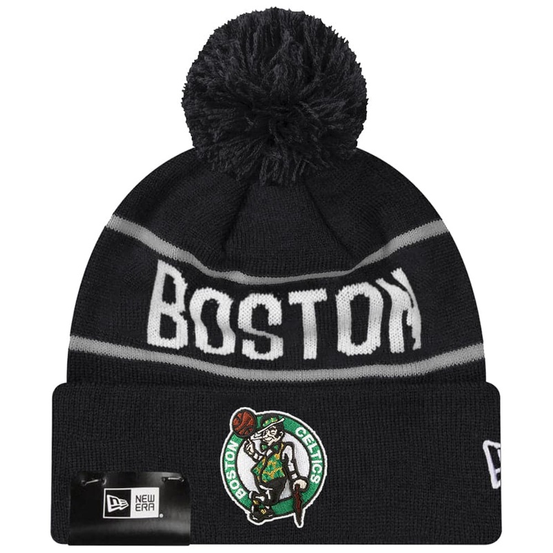Boston Celtics New Era NBA Grey Stripe Team Cuffed Knit Beanie – Black
