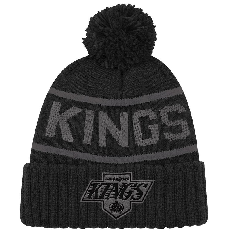 Los Angeles Kings NHL Triple Black On Black Pom Knit Beanie – Black