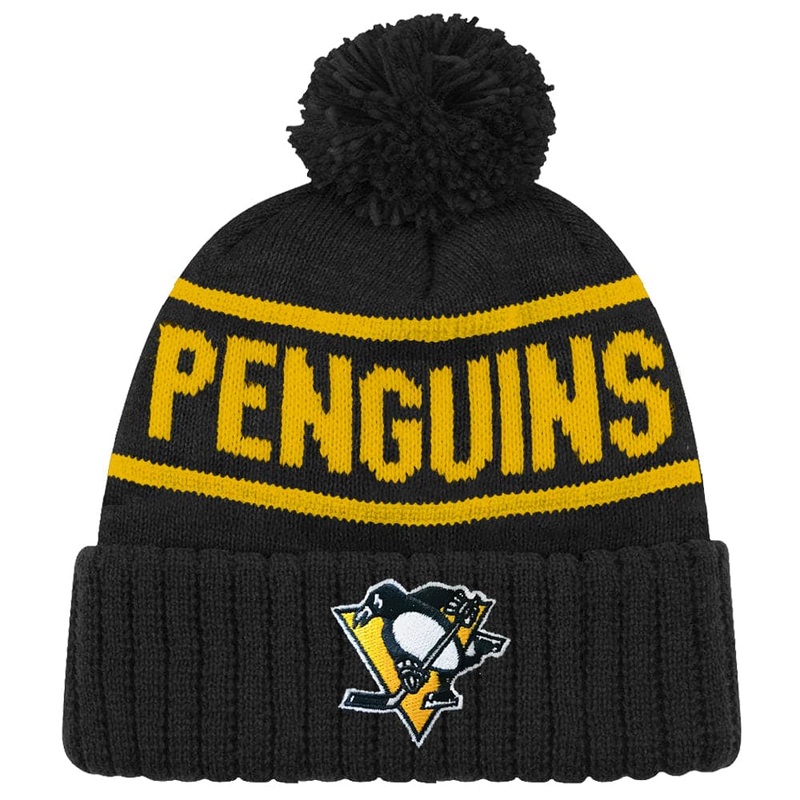 Pittsburgh Penguins NHL Team Colour Stripe Pom Knit Beanie – Black