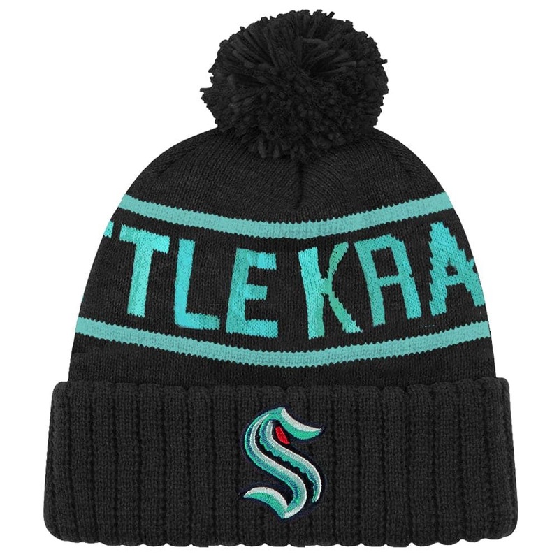 Seattle Kraken NHL Team Colour Stripe Pom Knit Beanie – Black