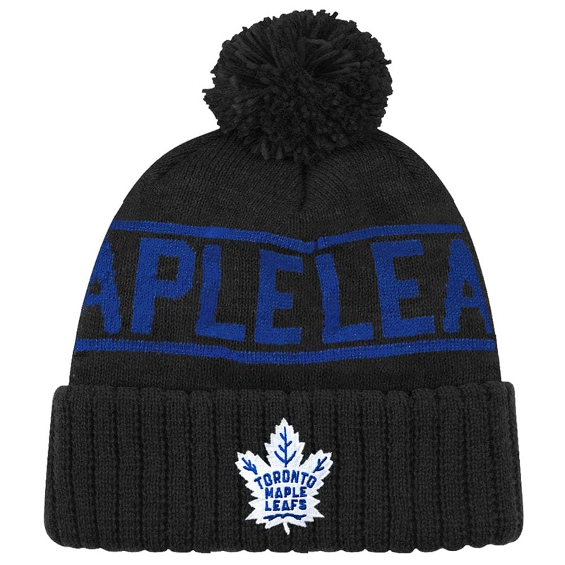 Toronto Maple Leafs NHL Team Stripe Pom Knit Beanie – Black