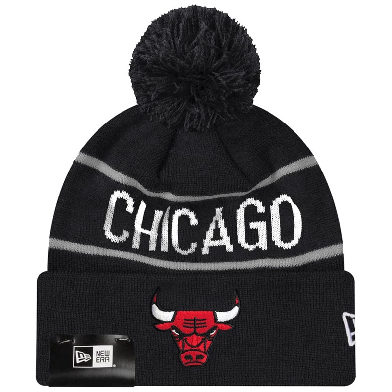 Chicago Bulls New Era NBA Grey Stripe Knit Beanie – Black