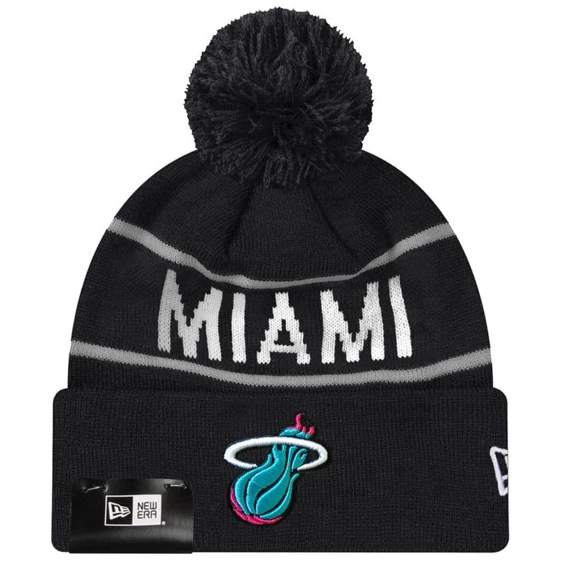 Miami Heat New Era NBA Grey Stripe Knit Beanie – Black