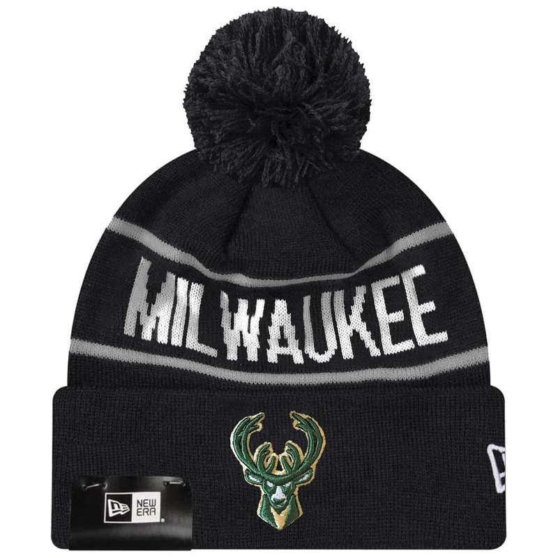 Milwaukee Bucks New Era NBA Grey Stripe Knit Beanie – Black