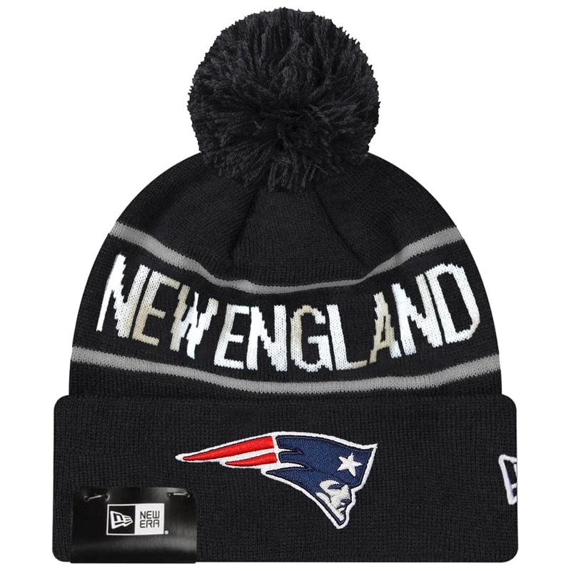 New England Patriots New Era NFL Grey Stripe Knit Beanie – Black