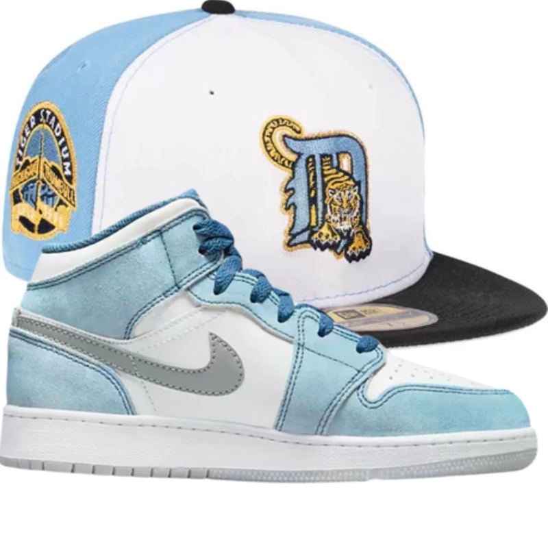 Detroit Tigers Two-Tone Fitted Hat w/ Air Jordan 1 French Blue Light Steel