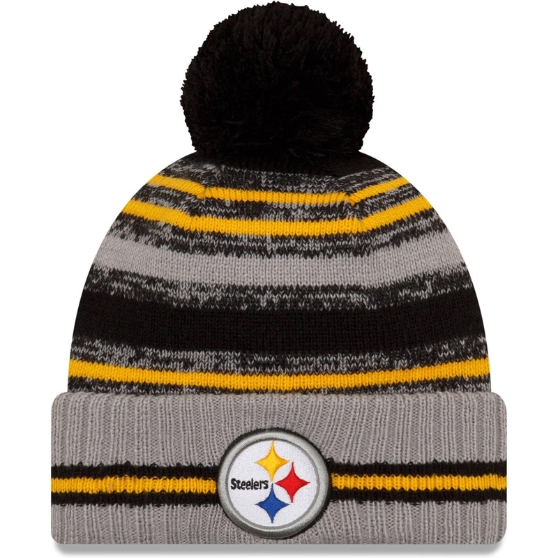 Pittsburgh Steelers New Era NFL 2021 Sideline Team Pom Knit Beanie – Grey