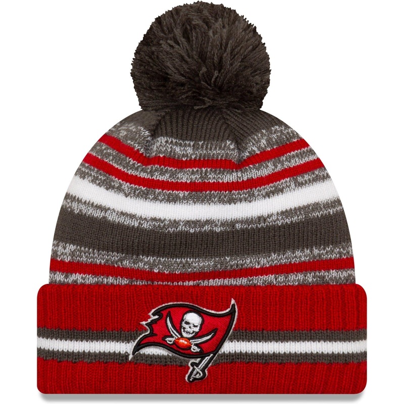 Tampa Bay Buccaneers New Era NFL 2021 Sideline Team Pom Knit Beanie – Red