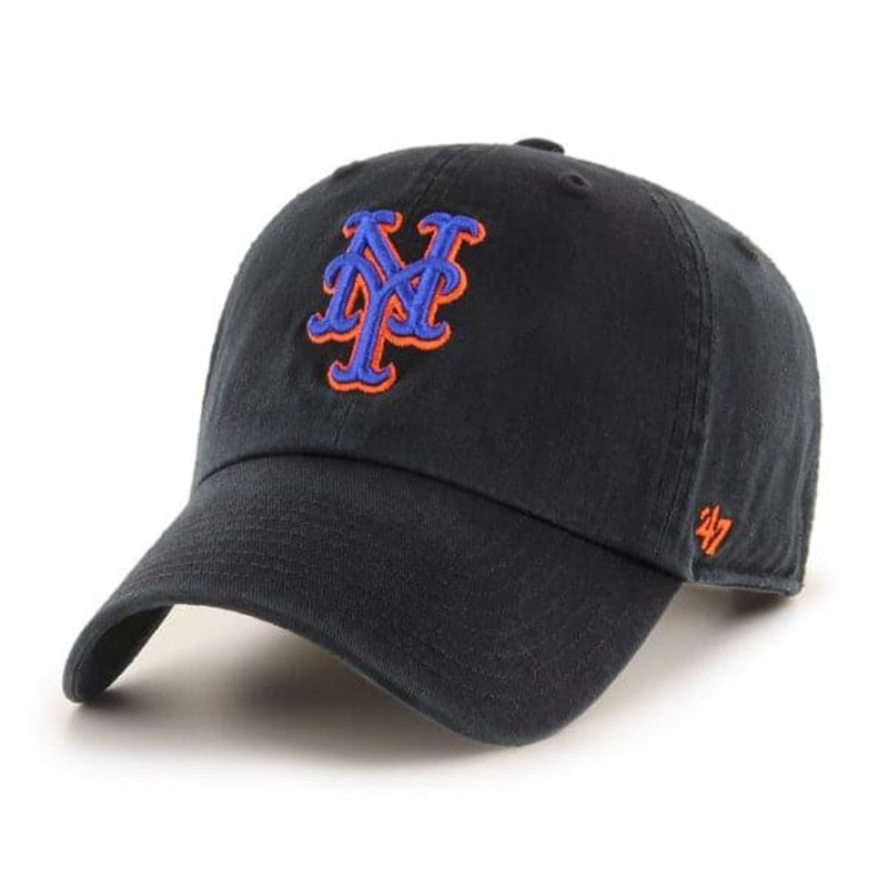 New York Mets ’47 MLB Team Alt Clean Up Strapback Hat – Black