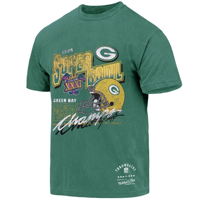 Green Bay Packers Mitchell & Ness NFL Super Bowl XXXI Champs Vintage T-Shirt – Faded Green