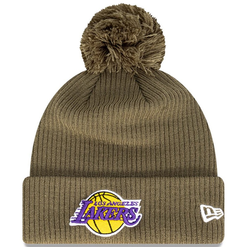 Los Angeles Lakers New Era NBA Team Pom Knit Beanie – Olive