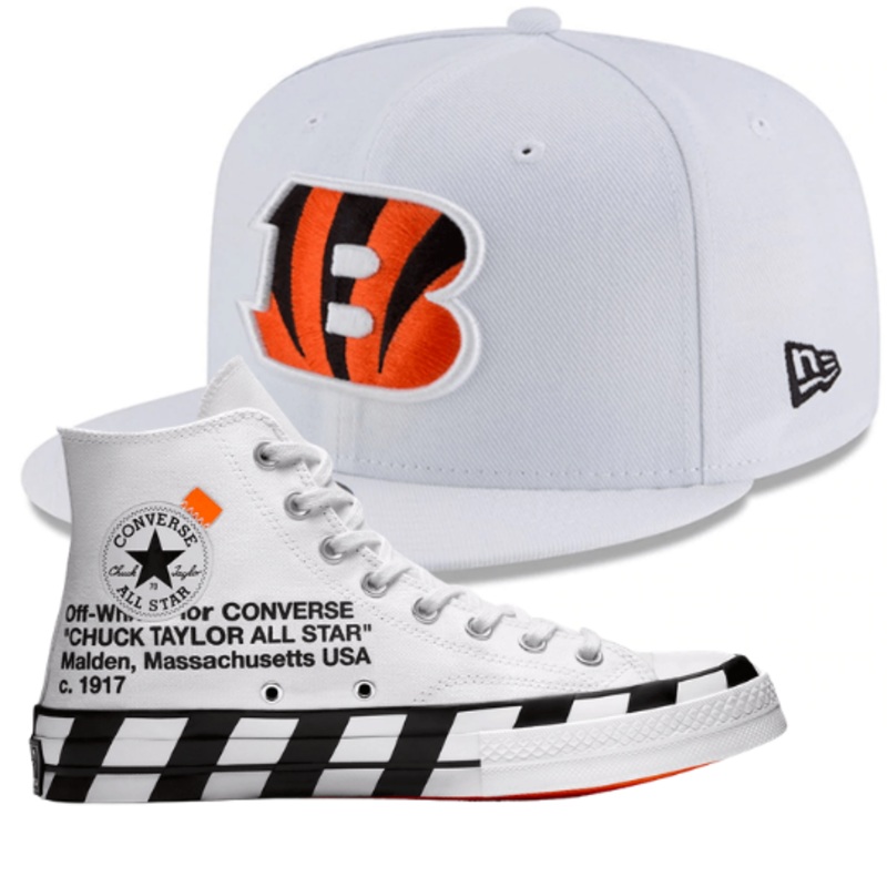 New Era Cincinnati Bengals White Fitted Hat w/ Off White Chuck Taylor 70 Matching Sneakers