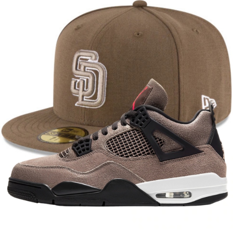 New Era San Diego Padres Brown Authentic Fitted Hat w/ Air Jordan 4 Taupe Haze Matching Sneakers
