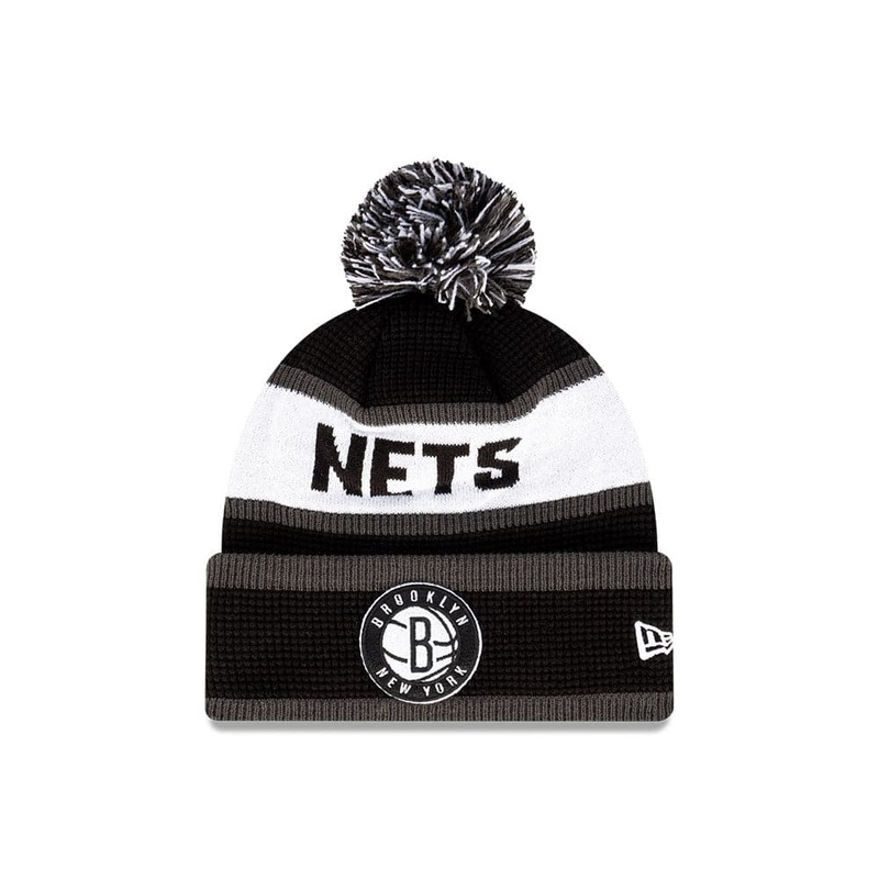 Youths Brooklyn Nets New Era NBA Wordmark Waffle Knit Beanie – Black